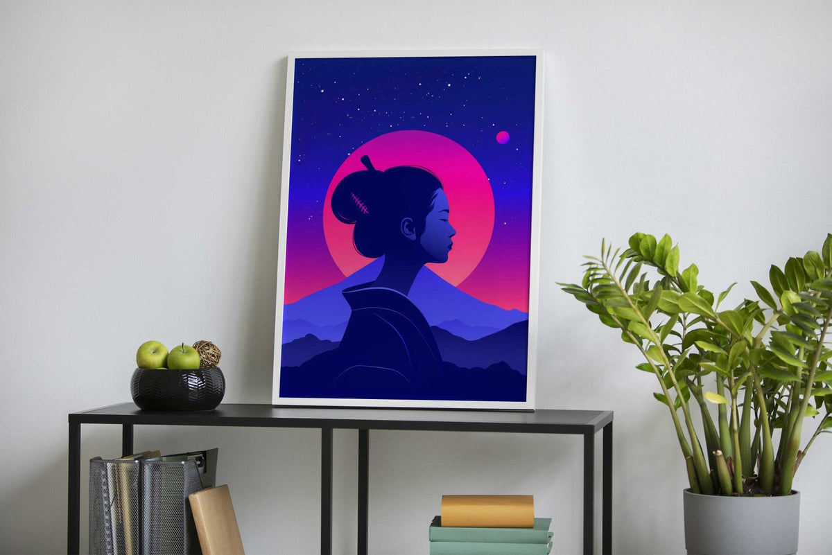 Geisha Japan Retrowave Asian Style Poster | Wall Art for Home & Office | High-Quality Print - High-Quality Visual Display