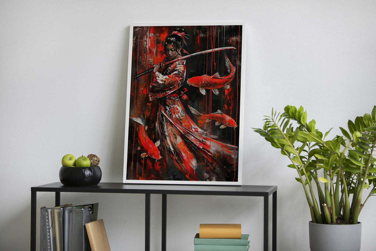 Geisha Japanese Fish Koi Asian Style Poster | Wall Art for Home & Office | High-Quality Print - High-Quality Visual Display