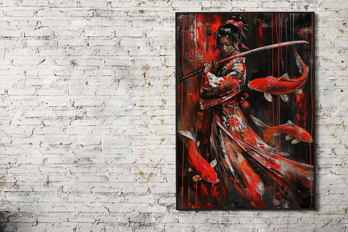 Geisha Japanese Fish Koi Asian Style Poster | Wall Art for Home & Office | High-Quality Print - High-Quality Visual Display