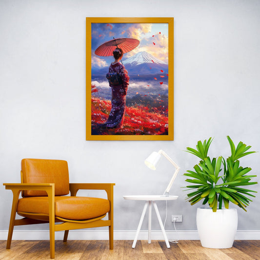 Geisha Looking at Fuji Asian Style Poster | Wall Art for Home & Office | High-Quality Print - High-Quality Visual Display