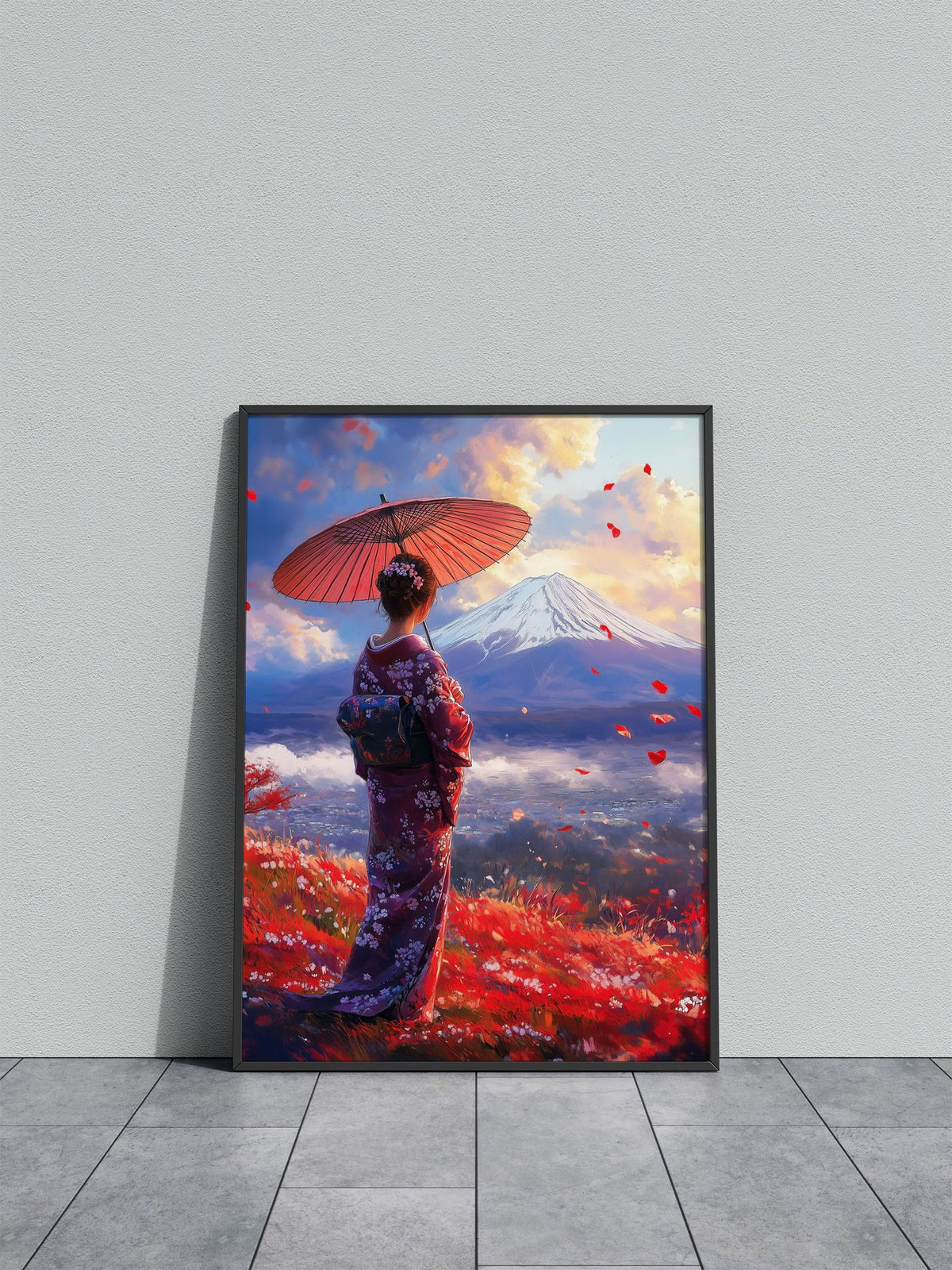 Geisha Looking at Fuji Asian Style Poster | Wall Art for Home & Office | High-Quality Print - High-Quality Visual Display
