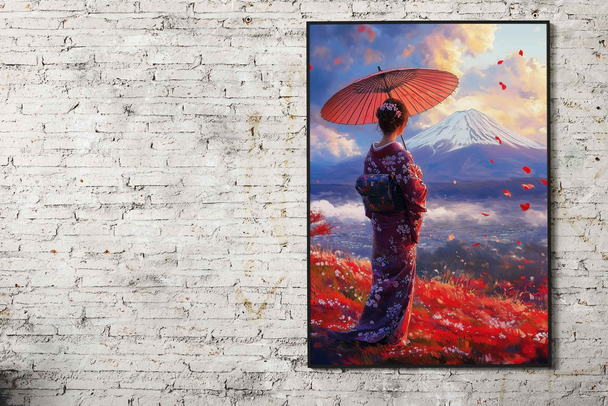 Geisha Looking at Fuji Asian Style Poster | Wall Art for Home & Office | High-Quality Print - High-Quality Visual Display