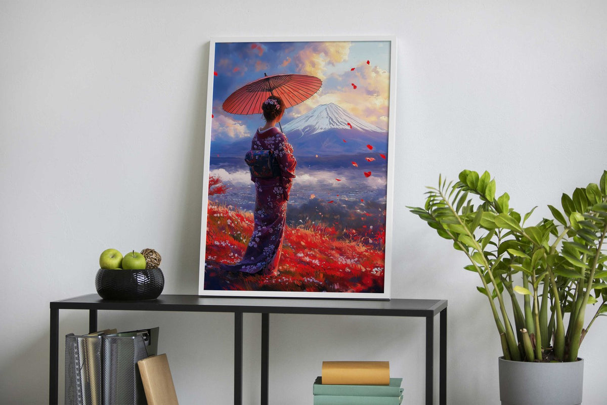 Geisha Looking at Fuji Asian Style Poster | Wall Art for Home & Office | High-Quality Print - High-Quality Visual Display