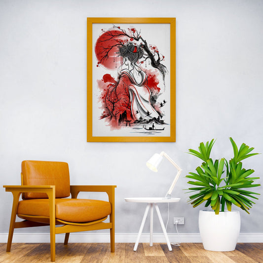 Geisha Moon Red Japanese Asian Style Poster | Wall Art for Home & Office | High-Quality Print - High-Quality Visual Display