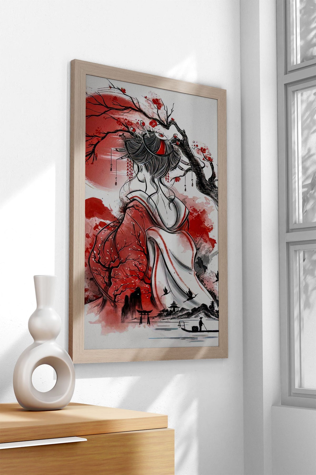 Geisha Moon Red Japanese Asian Style Poster | Wall Art for Home & Office | High-Quality Print - High-Quality Visual Display