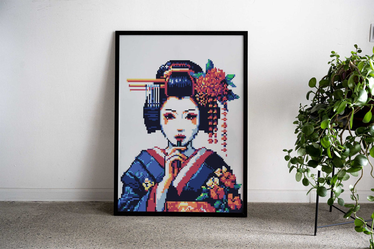 Geisha Pixel Art Asian Style Poster | Wall Art for Home & Office | High-Quality Print - High-Quality Visual Display