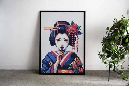 Geisha Pixel Art Asian Style Poster | Wall Art for Home & Office | High-Quality Print - High-Quality Visual Display