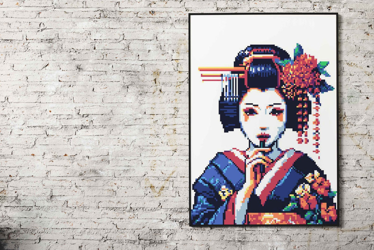 Geisha Pixel Art Asian Style Poster | Wall Art for Home & Office | High-Quality Print - High-Quality Visual Display