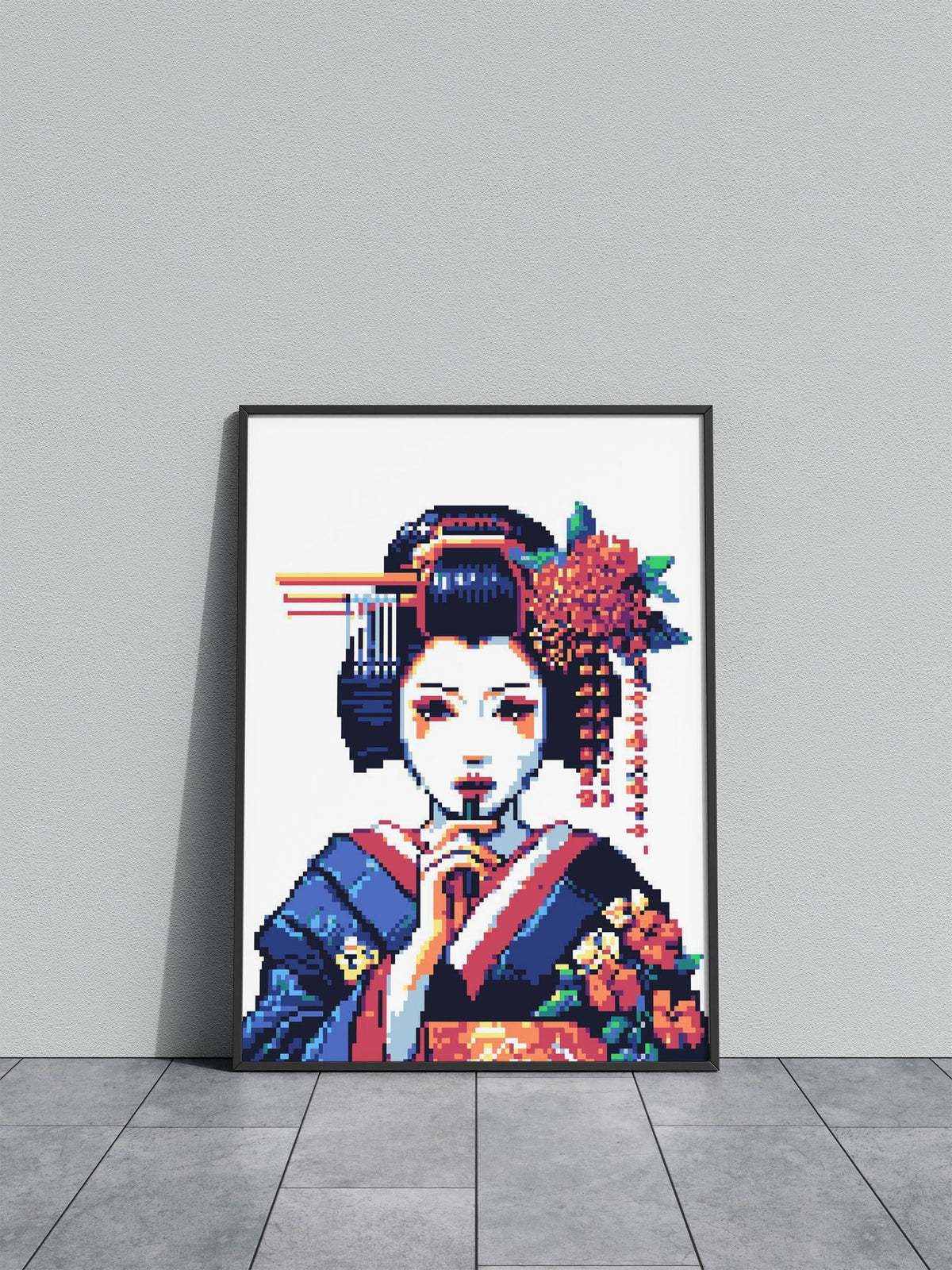 Geisha Pixel Art Asian Style Poster | Wall Art for Home & Office | High-Quality Print - High-Quality Visual Display