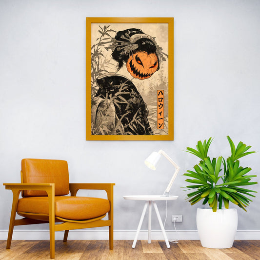 Geisha Pumpkin Mask Halloween Asian Style Poster | Wall Art for Home & Office | High-Quality Print - High-Quality Visual Display