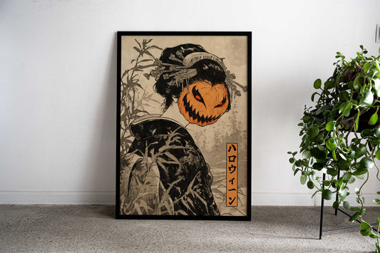 Geisha Pumpkin Mask Halloween Asian Style Poster | Wall Art for Home & Office | High-Quality Print - High-Quality Visual Display