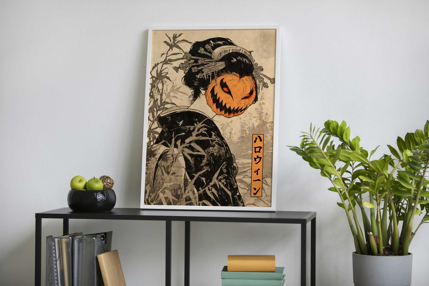 Geisha Pumpkin Mask Halloween Asian Style Poster | Wall Art for Home & Office | High-Quality Print