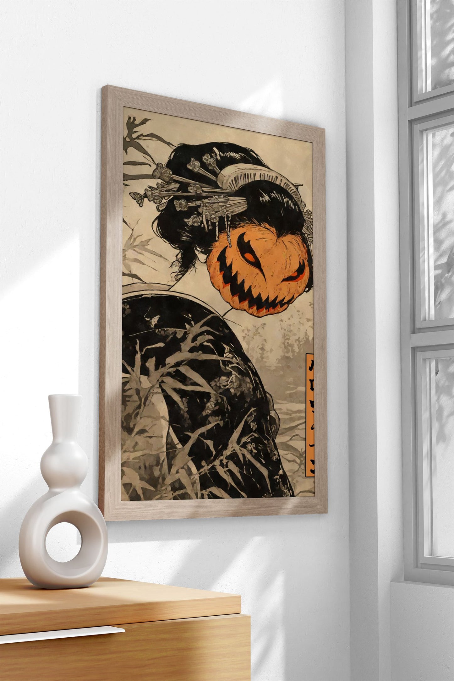 Geisha Pumpkin Mask Halloween Asian Style Poster | Wall Art for Home & Office | High-Quality Print