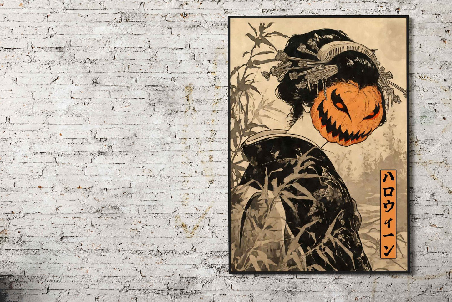 Geisha Pumpkin Mask Halloween Asian Style Poster | Wall Art for Home & Office | High-Quality Print