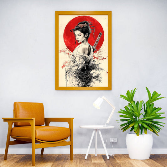 Geisha Red Moon Samurai Asian Style Poster | Wall Art for Home & Office | High-Quality Print - High-Quality Visual Display