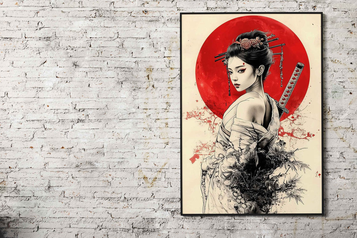 Geisha Red Moon Samurai Asian Style Poster | Wall Art for Home & Office | High-Quality Print - High-Quality Visual Display