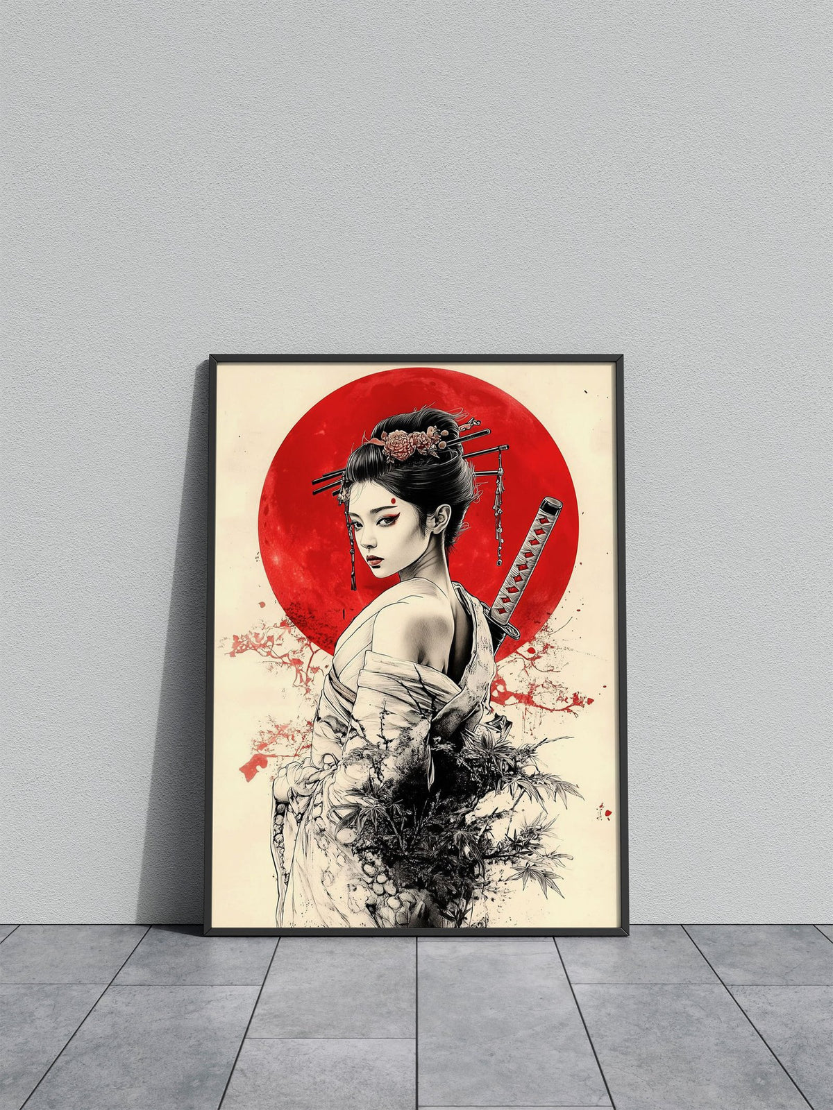 Geisha Red Moon Samurai Asian Style Poster | Wall Art for Home & Office | High-Quality Print - High-Quality Visual Display
