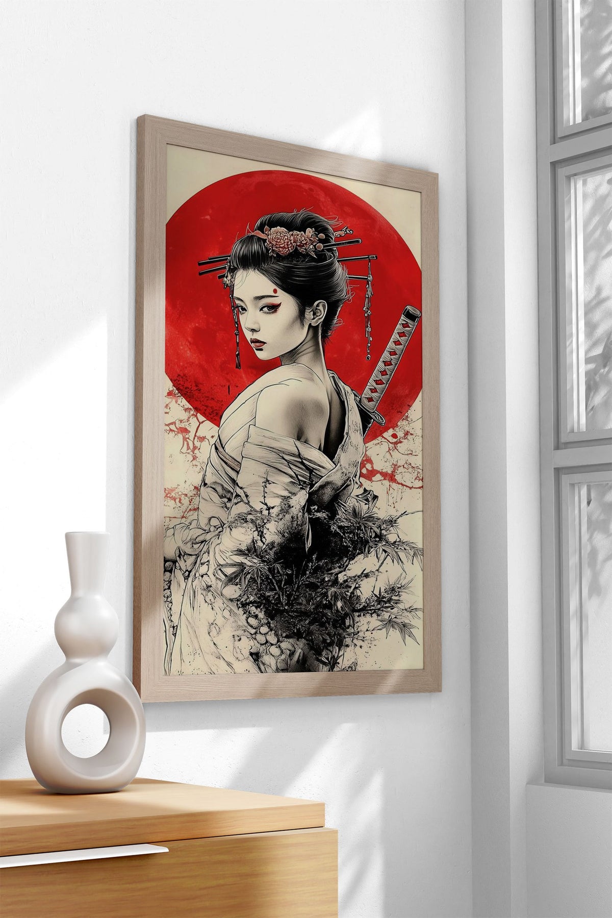Geisha Red Moon Samurai Asian Style Poster | Wall Art for Home & Office | High-Quality Print - High-Quality Visual Display