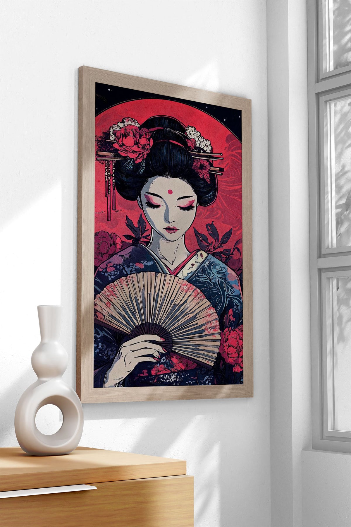 Geisha Red Moon Asian Style Poster | Wall Art for Home & Office | High-Quality Print - High-Quality Visual Display