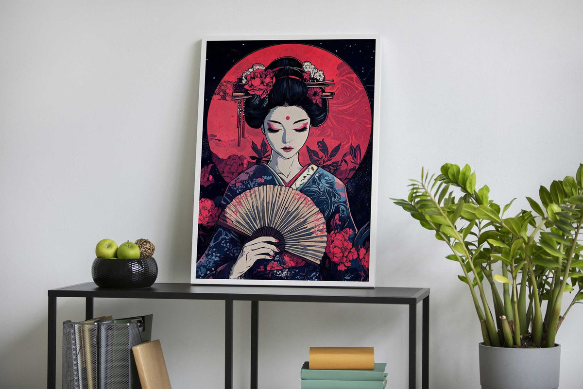 Geisha Red Moon Asian Style Poster | Wall Art for Home & Office | High-Quality Print - High-Quality Visual Display