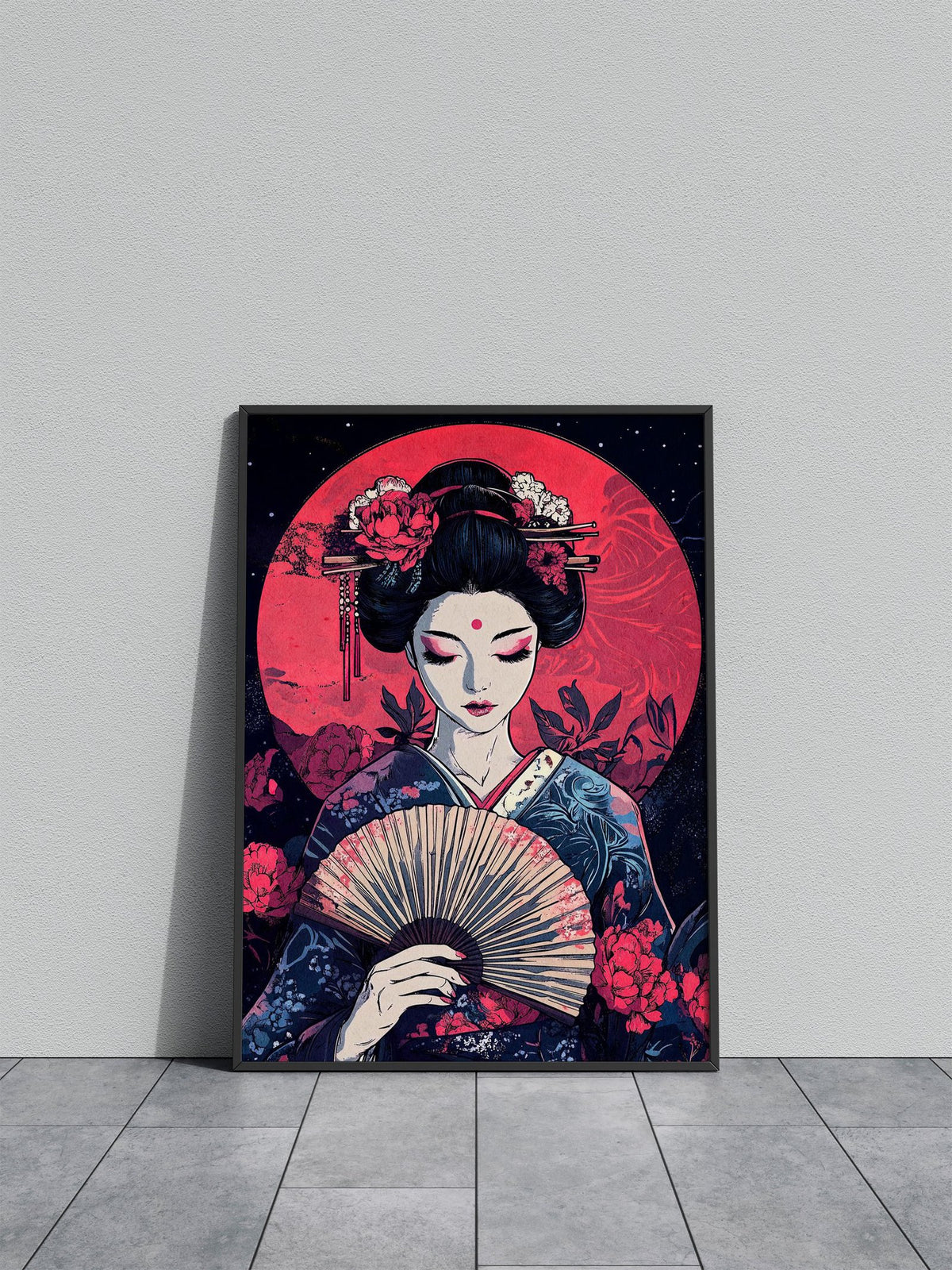 Geisha Red Moon Asian Style Poster | Wall Art for Home & Office | High-Quality Print - High-Quality Visual Display