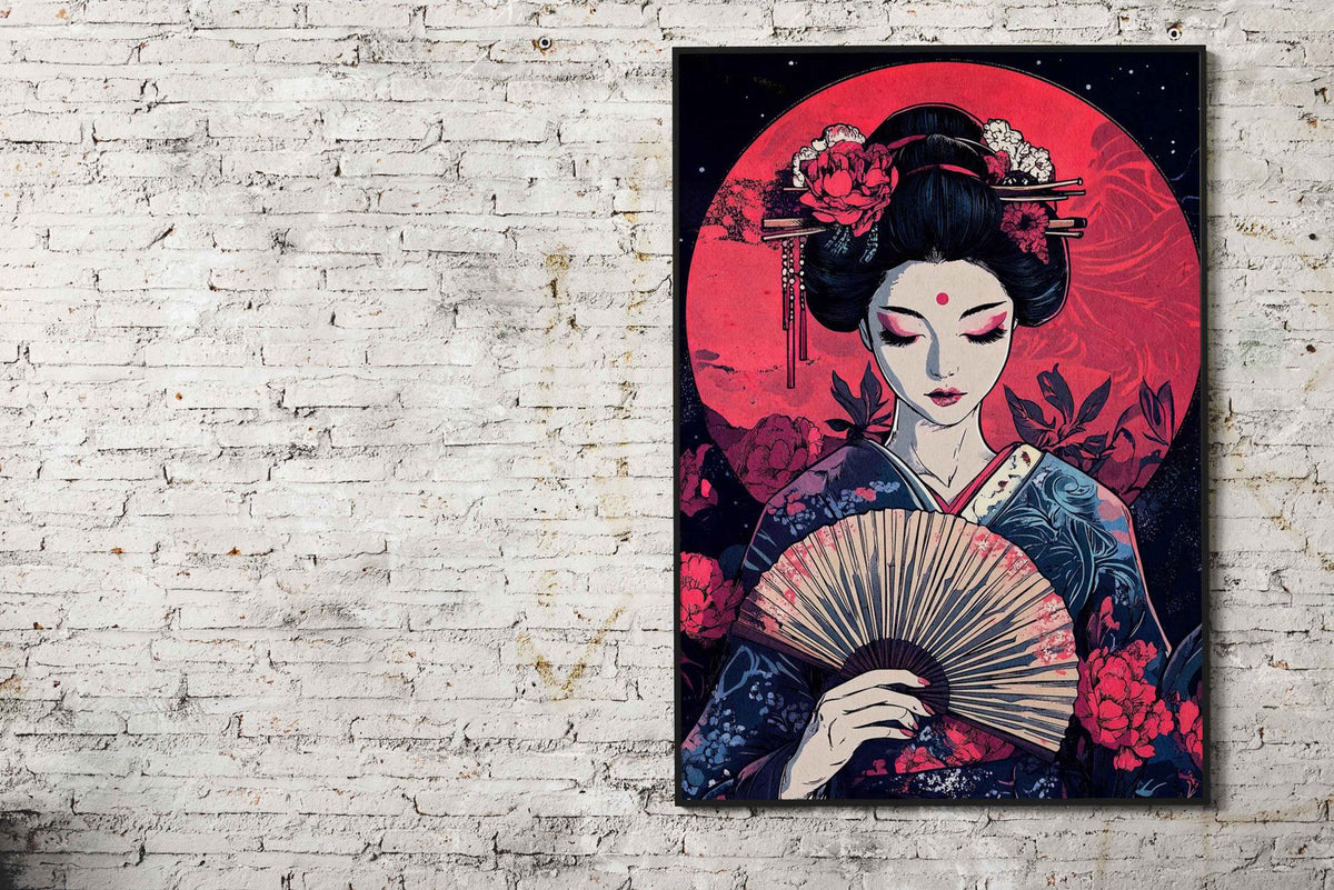Geisha Red Moon Asian Style Poster | Wall Art for Home & Office | High-Quality Print - High-Quality Visual Display