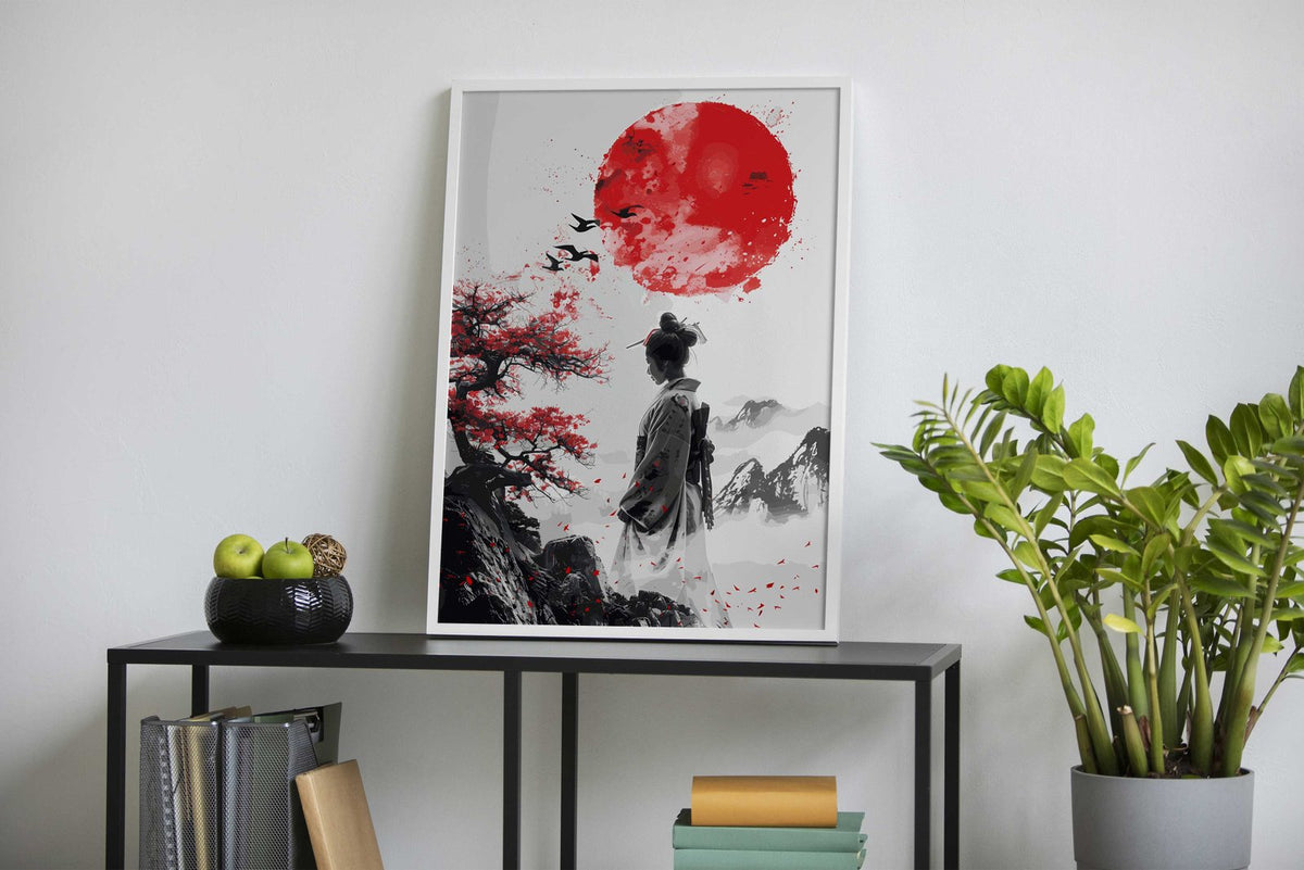 Geisha Red Sun Japan Asian Style Poster | Wall Art for Home & Office | High-Quality Print - High-Quality Visual Display
