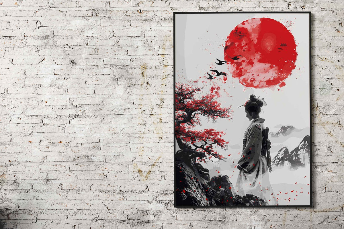 Geisha Red Sun Japan Asian Style Poster | Wall Art for Home & Office | High-Quality Print - High-Quality Visual Display