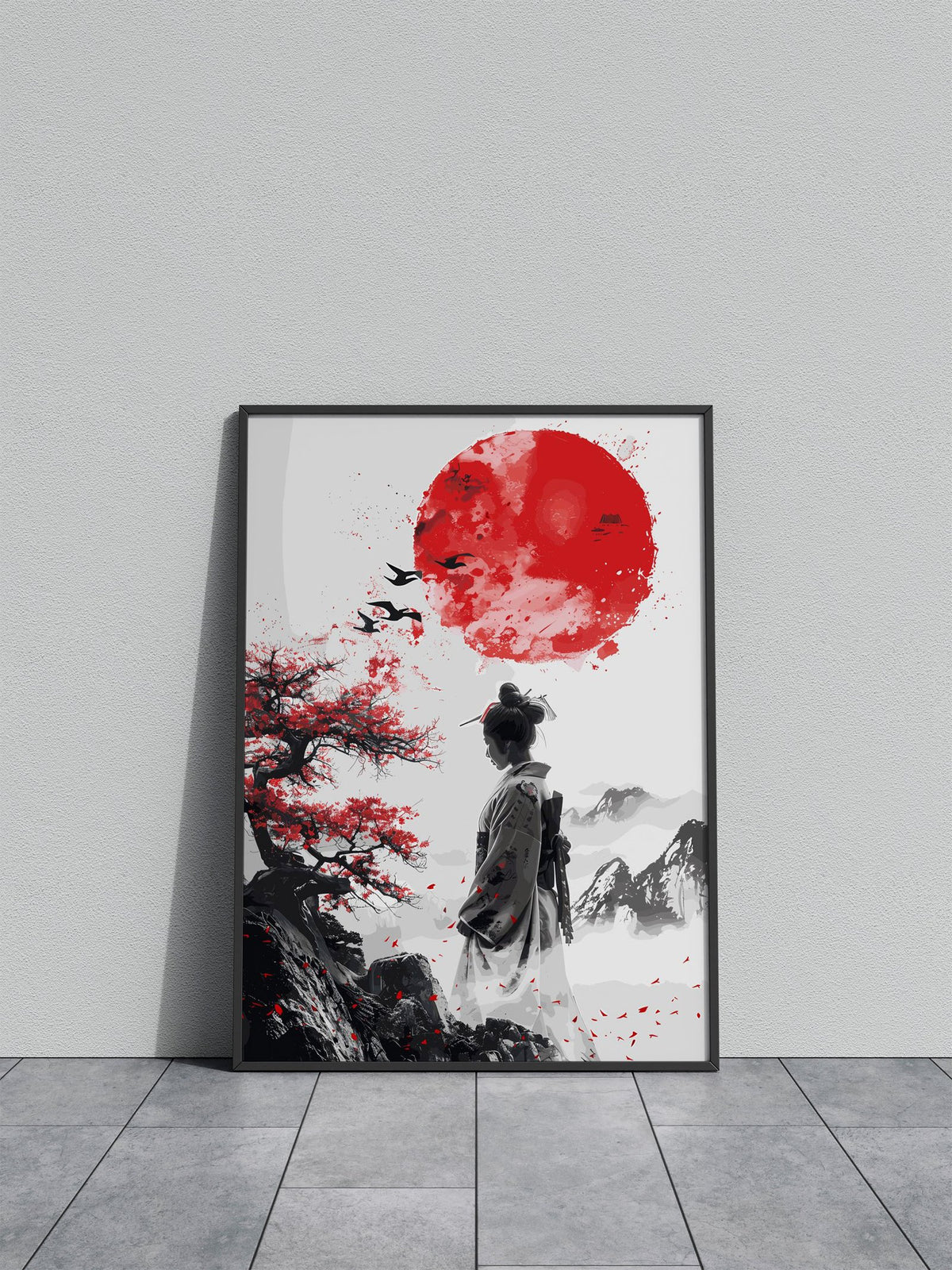 Geisha Red Sun Japan Asian Style Poster | Wall Art for Home & Office | High-Quality Print - High-Quality Visual Display