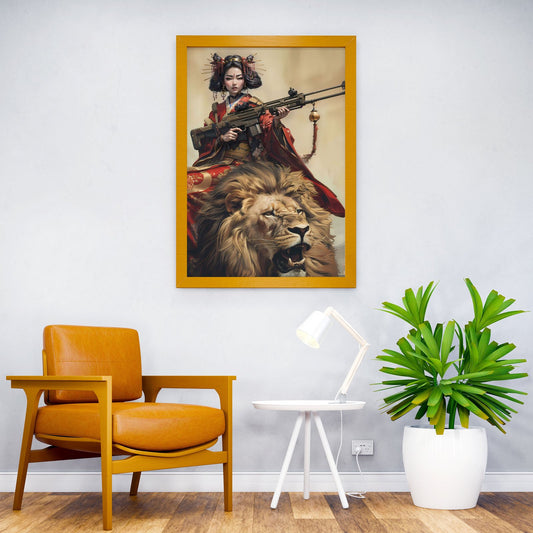 Geisha Riding Lion Asian Style Poster | Wall Art for Home & Office | High-Quality Print - High-Quality Visual Display
