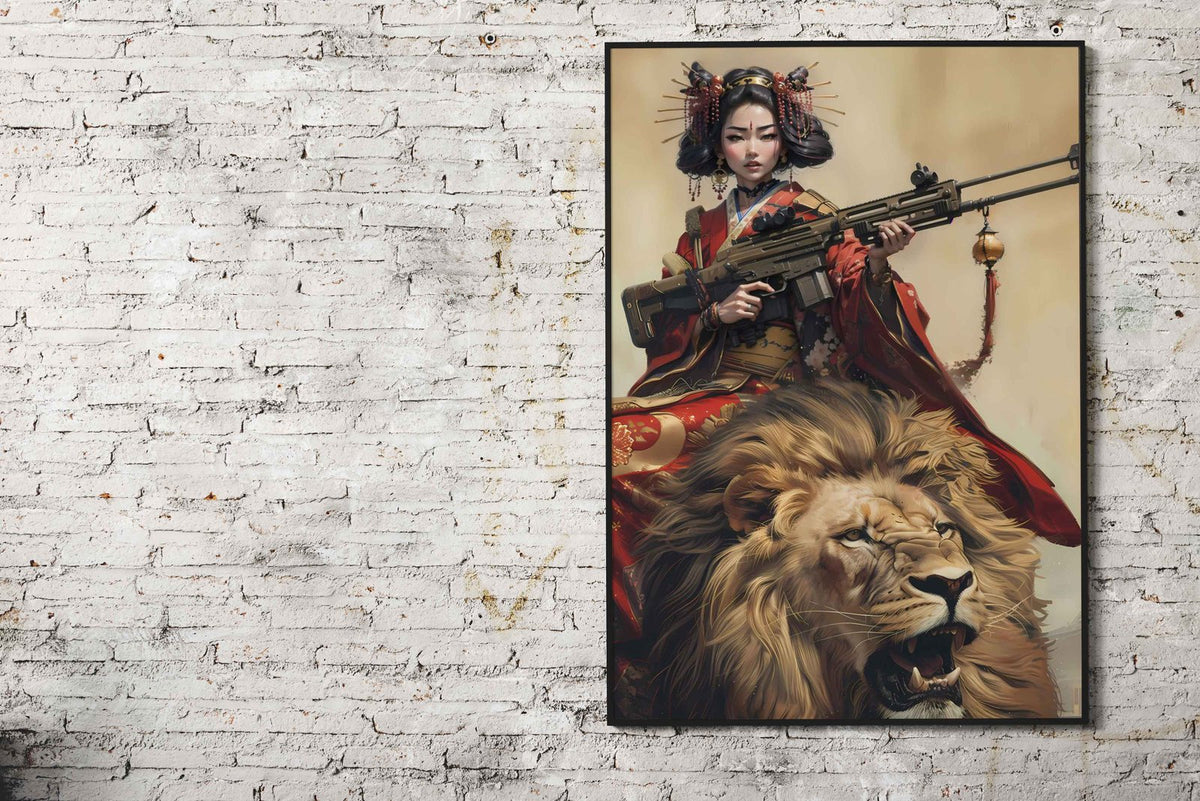 Geisha Riding Lion Asian Style Poster | Wall Art for Home & Office | High-Quality Print - High-Quality Visual Display