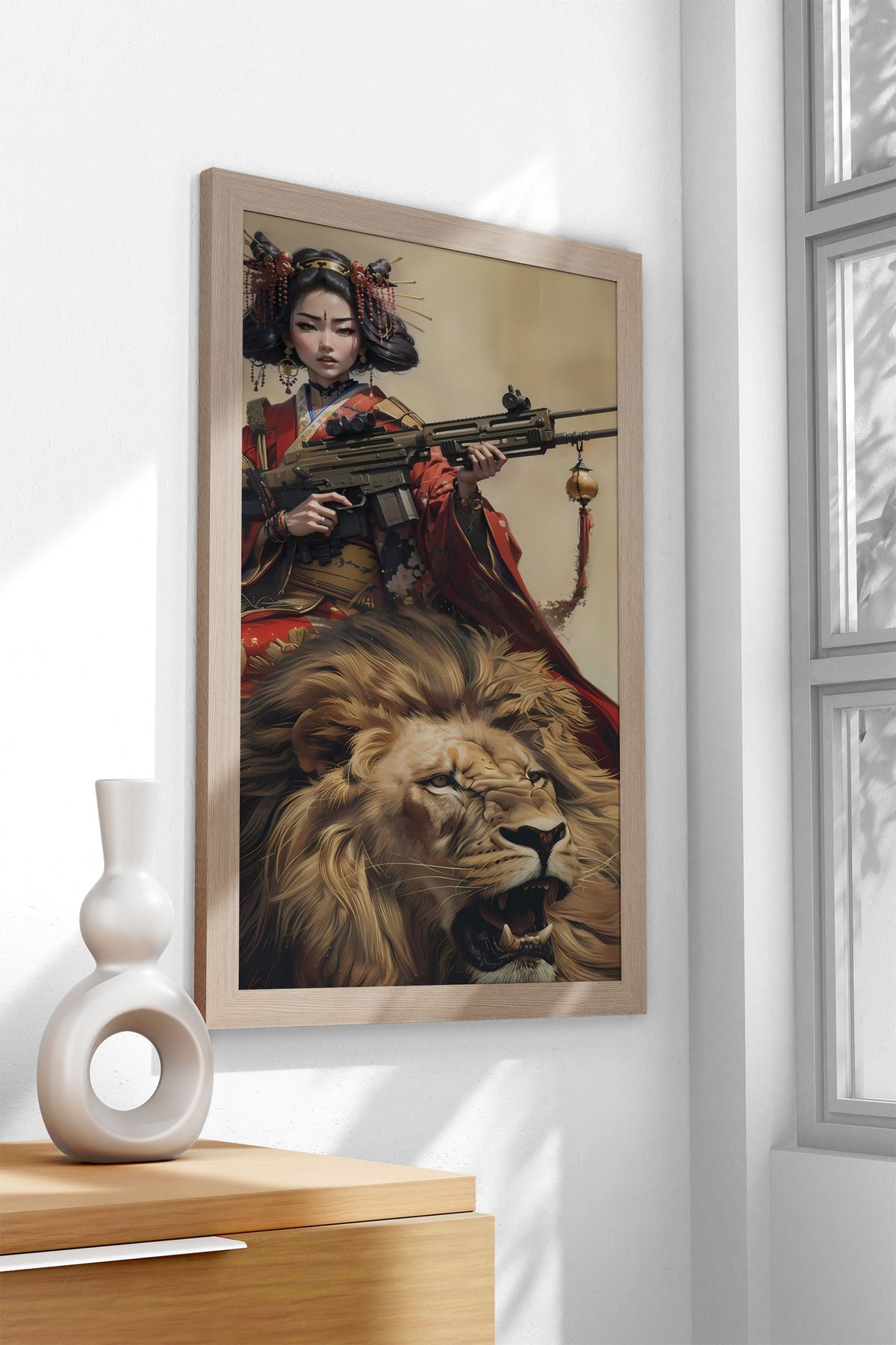 Geisha Riding Lion Asian Style Poster | Wall Art for Home & Office | High-Quality Print - High-Quality Visual Display