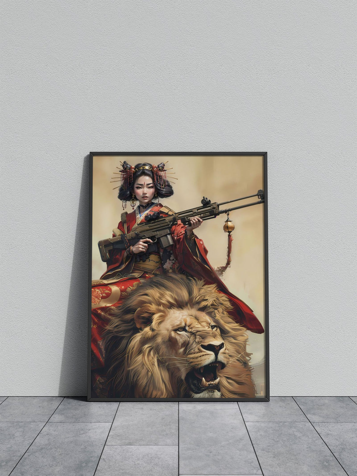 Geisha Riding Lion Asian Style Poster | Wall Art for Home & Office | High-Quality Print - High-Quality Visual Display