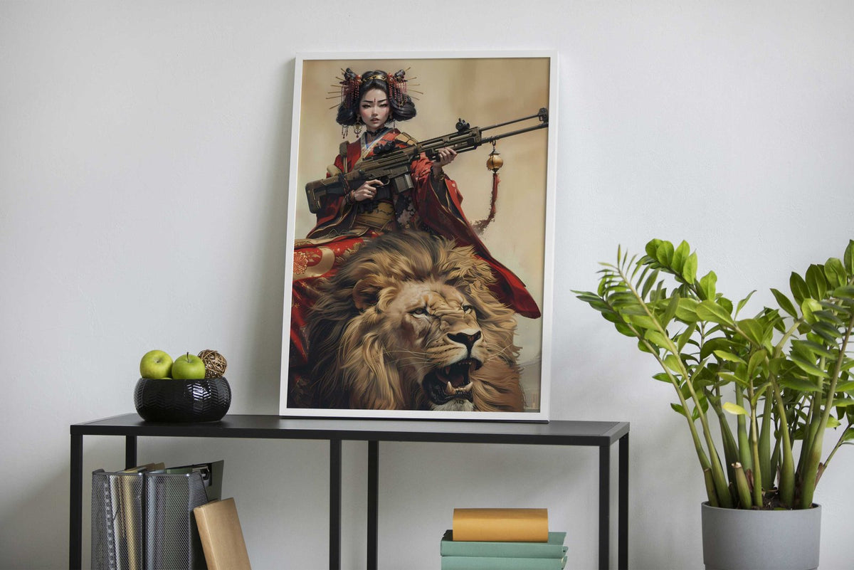 Geisha Riding Lion Asian Style Poster | Wall Art for Home & Office | High-Quality Print - High-Quality Visual Display