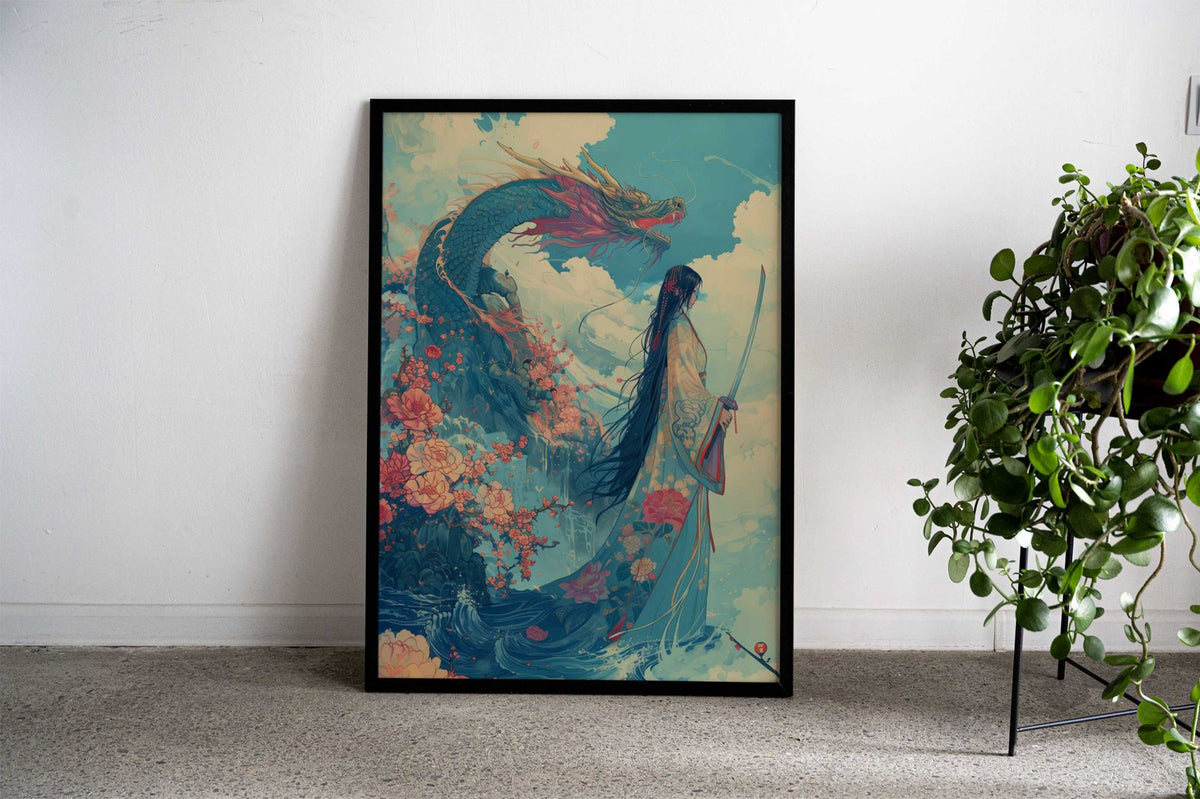 Geisha Samurai Dragon Asian Style Poster | Wall Art for Home & Office | High-Quality Print - High-Quality Visual Display