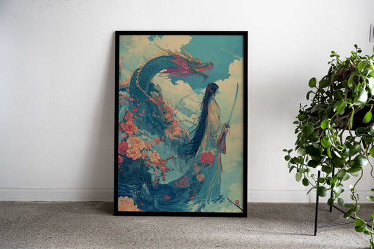 Geisha Samurai Dragon Asian Style Poster | Wall Art for Home & Office | High-Quality Print - High-Quality Visual Display