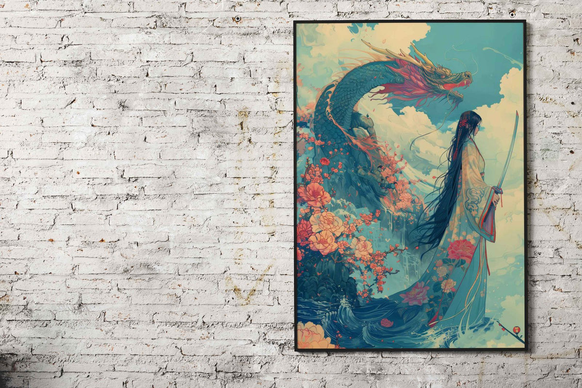 Geisha Samurai Dragon Asian Style Poster | Wall Art for Home & Office | High-Quality Print - High-Quality Visual Display