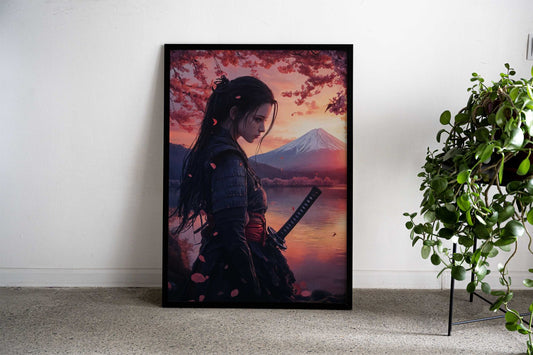 Geisha Samurai Woman at Sunset Asian Style Poster | Wall Art for Home & Office | High-Quality Print - High-Quality Visual Display