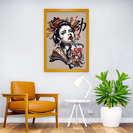 Geisha Skull Drink Asian Style Poster | Wall Art for Home & Office | High-Quality Print - High-Quality Visual Display