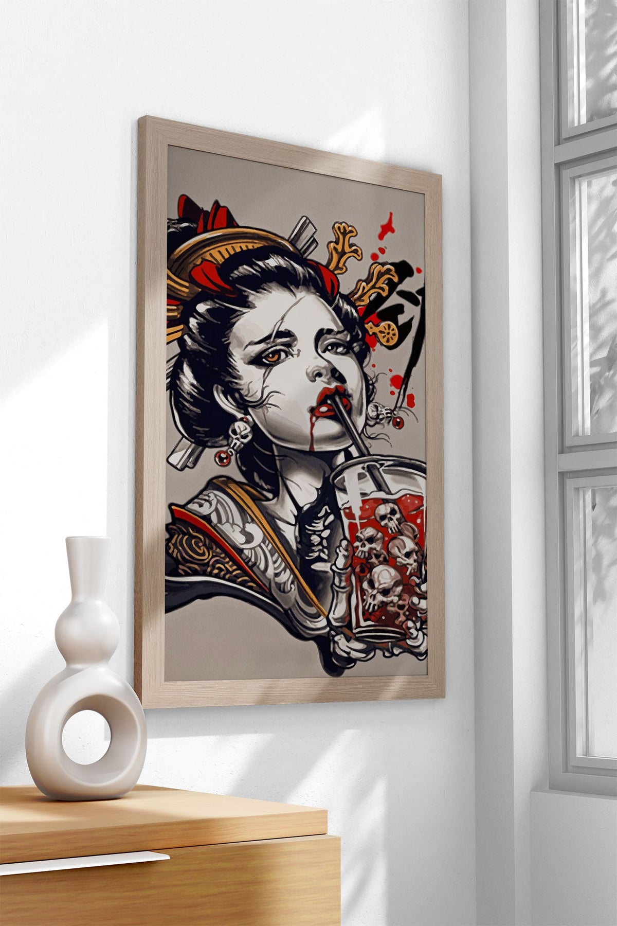 Geisha Skull Drink Asian Style Poster | Wall Art for Home & Office | High-Quality Print - High-Quality Visual Display
