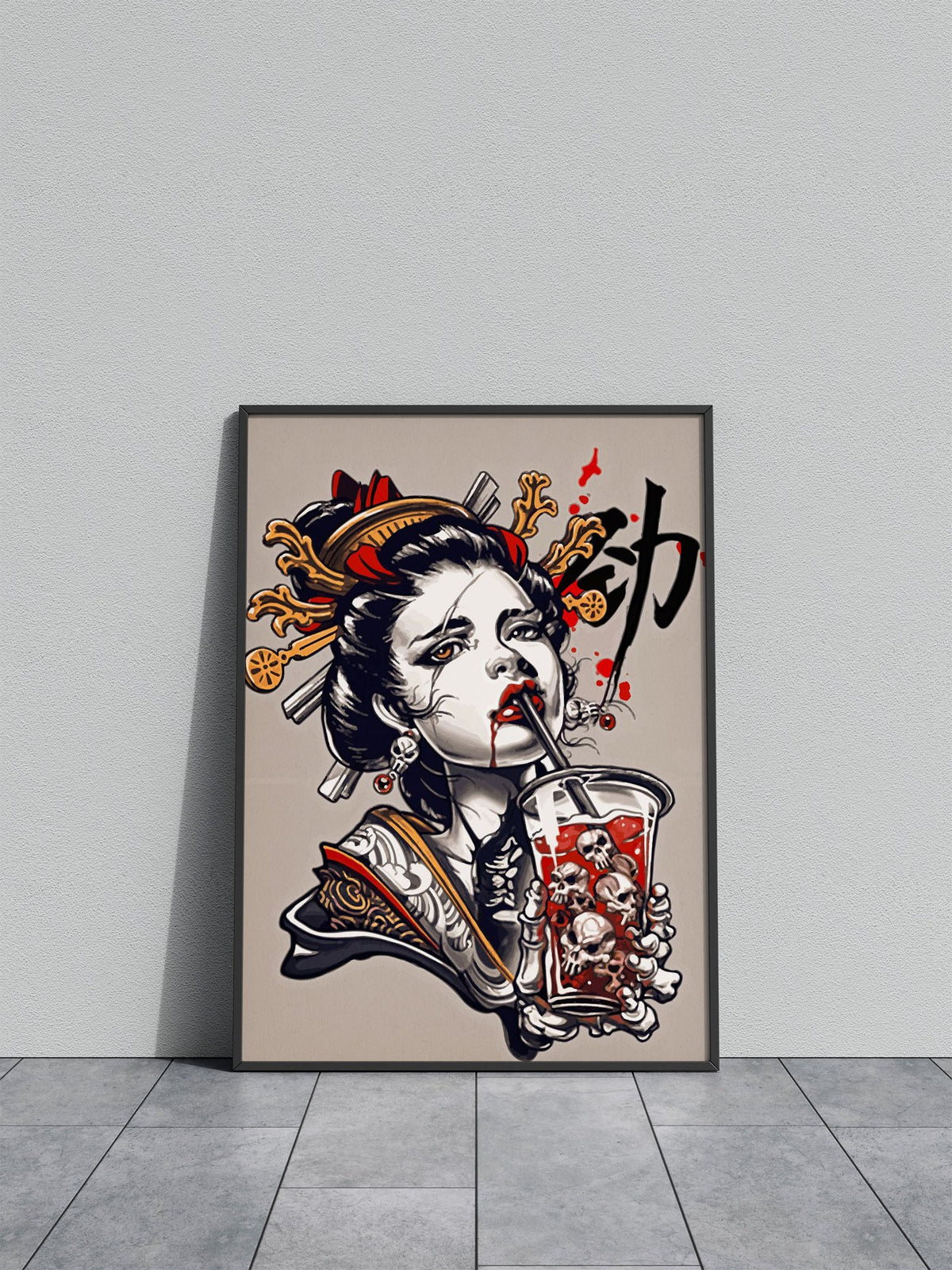 Geisha Skull Drink Asian Style Poster | Wall Art for Home & Office | High-Quality Print - High-Quality Visual Display