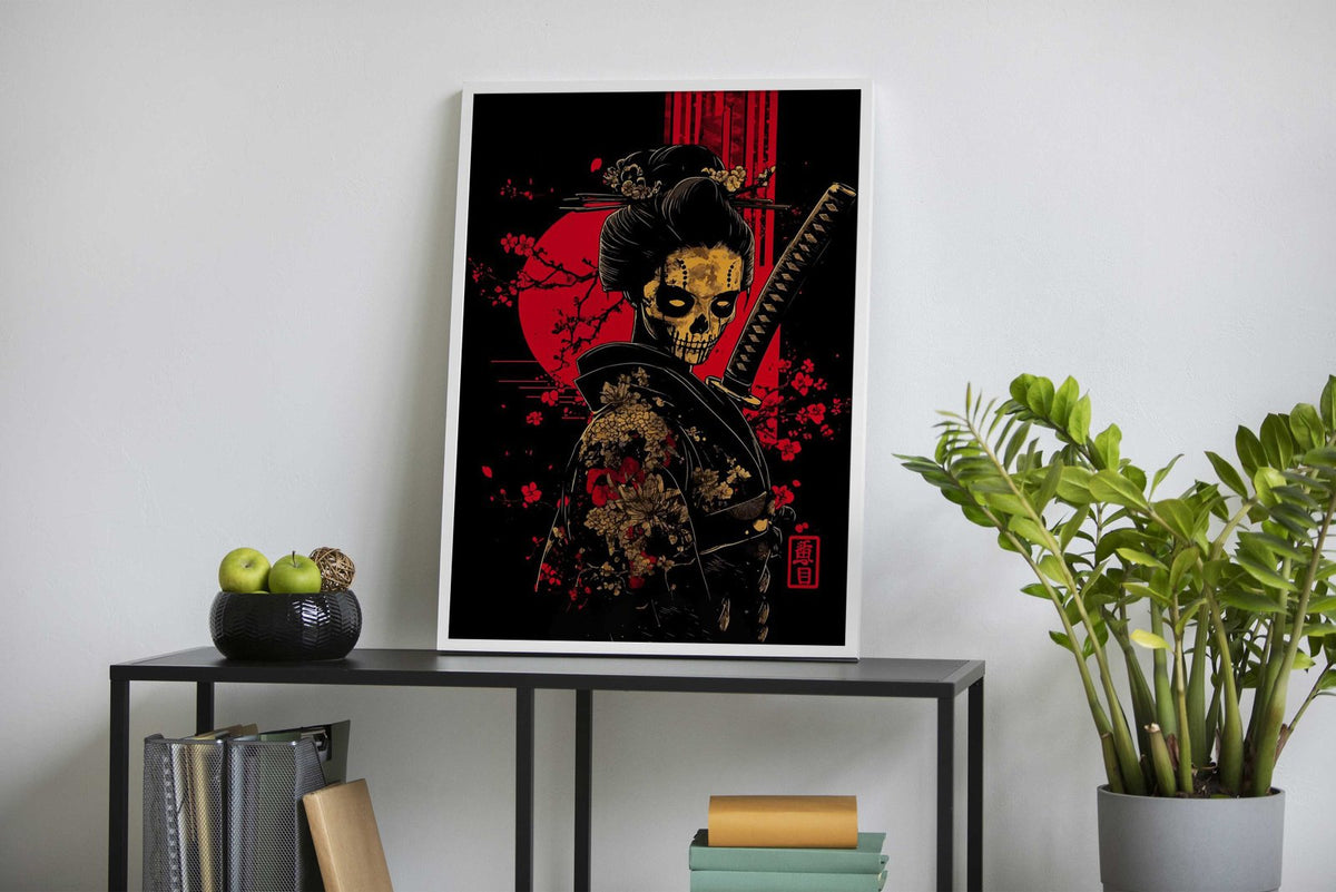 Geisha Skull Samurai Asian Style Poster | Wall Art for Home & Office | High-Quality Print - High-Quality Visual Display