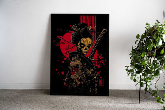 Geisha Skull Samurai Asian Style Poster | Wall Art for Home & Office | High-Quality Print - High-Quality Visual Display
