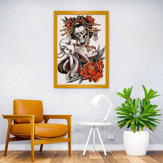 Geisha Skull Tattoo Asian Style Poster | Wall Art for Home & Office | High-Quality Print - High-Quality Visual Display