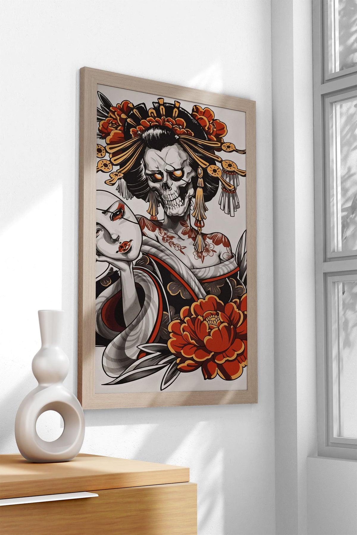 Geisha Skull Tattoo Asian Style Poster | Wall Art for Home & Office | High-Quality Print - High-Quality Visual Display
