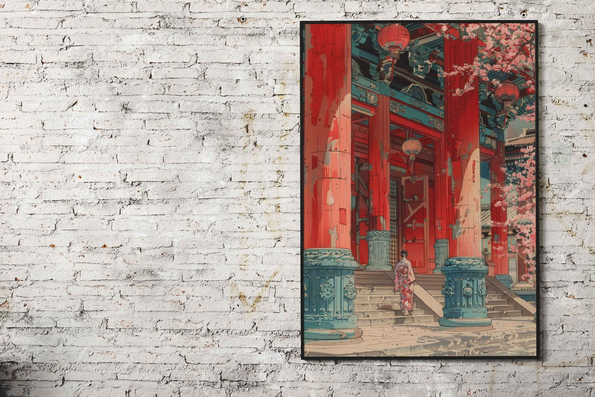 Geisha Temple Sakura Asian Style Poster | Wall Art for Home & Office | High-Quality Print - High-Quality Visual Display