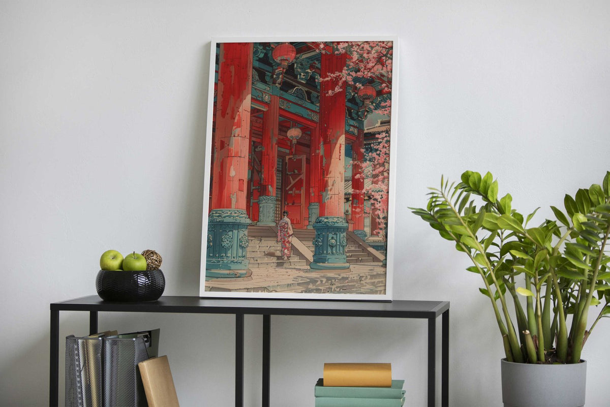 Geisha Temple Sakura Asian Style Poster | Wall Art for Home & Office | High-Quality Print - High-Quality Visual Display