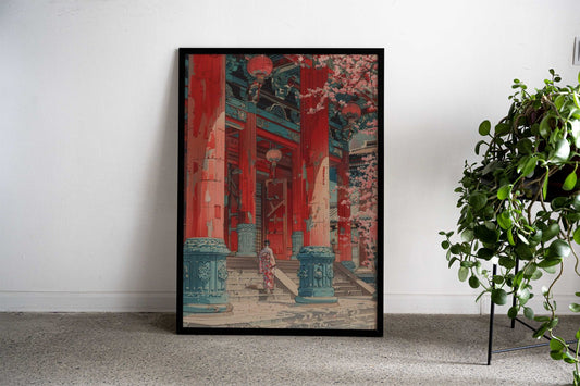 Geisha Temple Sakura Asian Style Poster | Wall Art for Home & Office | High-Quality Print - High-Quality Visual Display