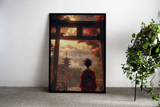 Geisha Torii Gate Fuji Asian Style Poster | Wall Art for Home & Office | High-Quality Print - High-Quality Visual Display