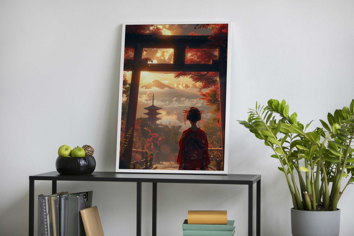 Geisha Torii Gate Fuji Asian Style Poster | Wall Art for Home & Office | High-Quality Print - High-Quality Visual Display